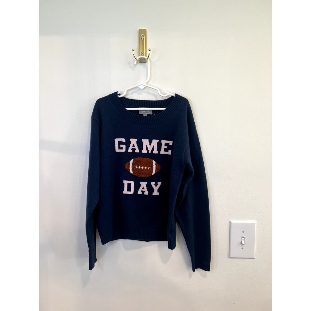 Berkeley Jensen Game Day Football Sweater Youth 10/12 Navy Blue Knit Pullover
